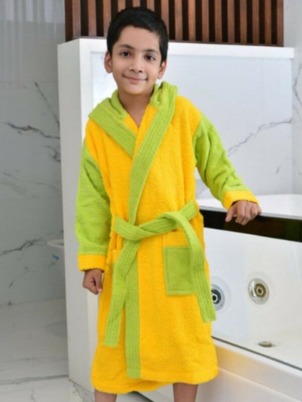 Μπουρνούζι Παιδικό Με Κουκούλα Κίτρινο-Λαχανί Βαμβακερό Γαρύφαλλο | Γαρύφαλλο - Λευκά Είδη